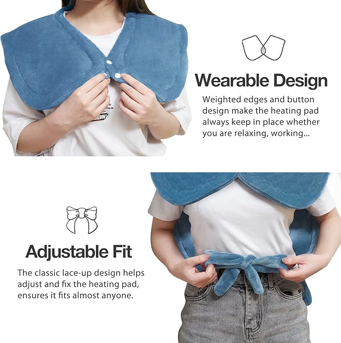 DAILYLIFE Heating Pad for Neck and Shoulders and Back, Electric Heating Pad for Back Pain Relife, 6 Heating Settings, UL Certified with Overheating Protection and Machine Washable, 26"x35", Light Blue