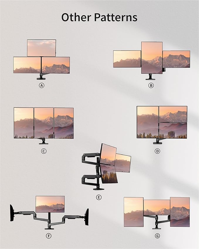 Triple Monitor Mount, Holds Screens up to 40 Inches and 25 lbs, Fully Adjustable 3 Monitor Desk Mount with C-Clamp and Grommet Base, Aluminum, Black