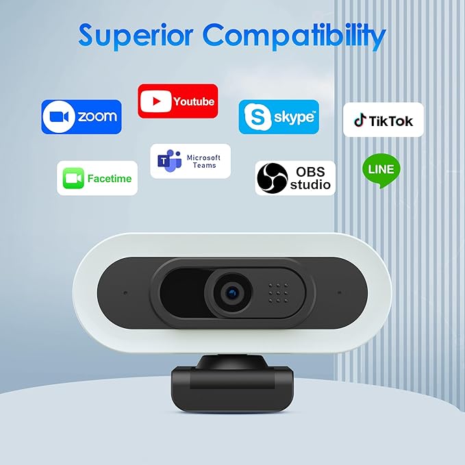 saylas 2K 50FPS Webcam, Streaming Camera with Fill RGB Lights, Autofocus, Dual Noise-Cancelling Microphones, Privacy Cover and Tripod for Computer, PC, Zoom, Skype, Teams, Laptop