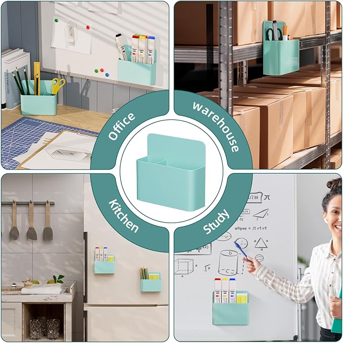 Mabrasse 2p Magnetic Dry Erase Marker Holder,Pen and Eraser Holder for Whiteboard, Magnet Pencil Cup Utility Storage Organizer for Office, Refrigerator, Locker and Metal Cabinets(Green)