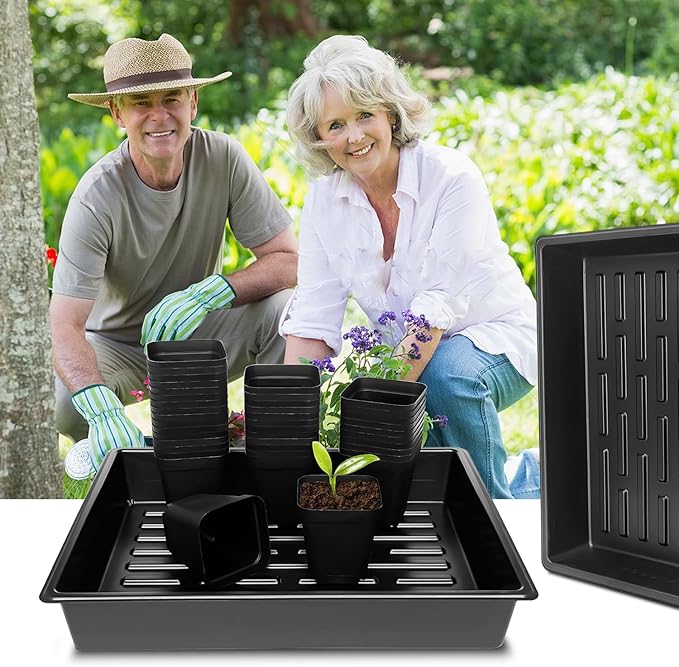 3.15 inch (8CM) Square Nursery Pots 100 pcs, Sturdy Seedlings Trays 5 Pcs, Seeds Starter Germination Tray, Microgreening Planter Nursery Propagation 5 Sets