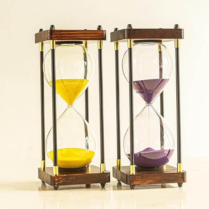 Large Sand Timer, Hourglass Timer 60 Minutes,Vintage Wooden Hour Glass Timer,Modern Home Kitchen Office Decoration (Gold)