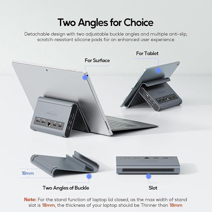 USB C Docking Station Dual Monitor, PULWTOP Laptop Dock for Windows, Laptop Docking Staion Stand with 2xHDMI 4K,3xUSB-C/A 10Gbps,2xUSB-A 5Gbps,RJ45,PD for Surface Pro11/10/9/8/Dell/HP/Lenovo/Asus/Acer