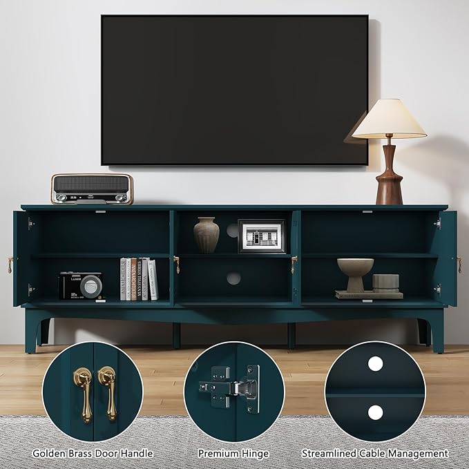 ARTPOWER 67“ Mid-Century Modern TV Stand for TVs up to 70”,Entertainment Center with Door Cabinets and Open Shelves,TV Console with Storage,Green Media Cabinet for Living Room,Bedroom