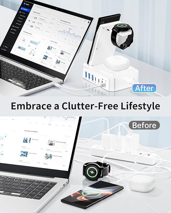 300W Wireless Charger for Samsung,Zutspzss 10 in 1 Wireless Charging Station, 65W USB C Fast Charging Stand for Samsung S25 Ultra/S24/S23/S22/Z Fold,Galaxy Watch Ultra7/6/5,Galaxy Buds,White