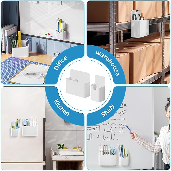 Magnetic Dry Erase Marker Holder,Pen and Eraser Holder for Whiteboard,Magnet Pencil Cup Utility Storage Organizer for Office, Refrigerator, Locker and Metal Cabinets (White)