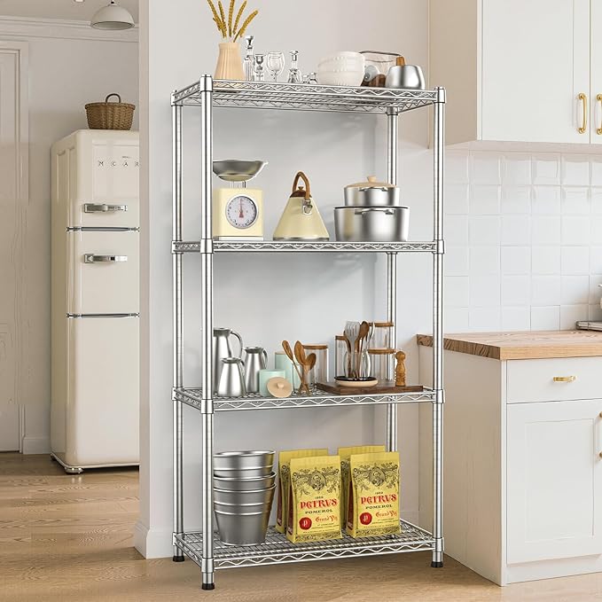 Metal Shelving Unit 4 Tier Storage Shelves Rack Metal Shelf Adjustable Wire Shelving Units Storage Shelving Heavy-Duty 2200 LBS rganizer for Pantry Garage Laundry Bathroom Kitchen Closet Utility Room