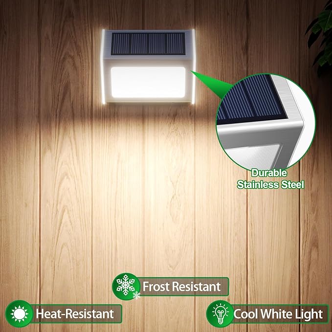 JSOT Outdoor Solar Lights - Solar Powered Deck Lights Waterproof Light for Fence Post Light Outside for Backyard Patio Stair Wall Lighting, 3LED Cool Light 6 Pack