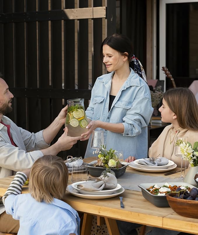 Quatish 32 Piece Plates and Bowls Sets for 8, Unbreakable Dinnerware Sets, Plastic Dish Set for Camping, Dishwasher Microwave Safe, Outdoor Kitchen and Apartment Dinning RV Essentials, Beige