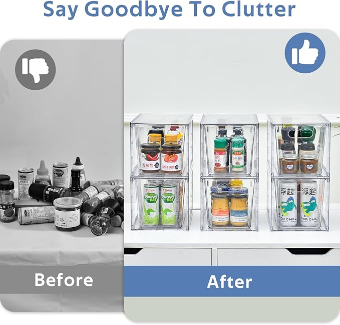 Plastic Drawers Storage, 4Pack Clear Stackable Storage Drawers, Acrylic Storage Bins with Drawers for Fridge Organizers, PlasticDrawers Stackable for Makeup Organizers Cosmetic Display, Large