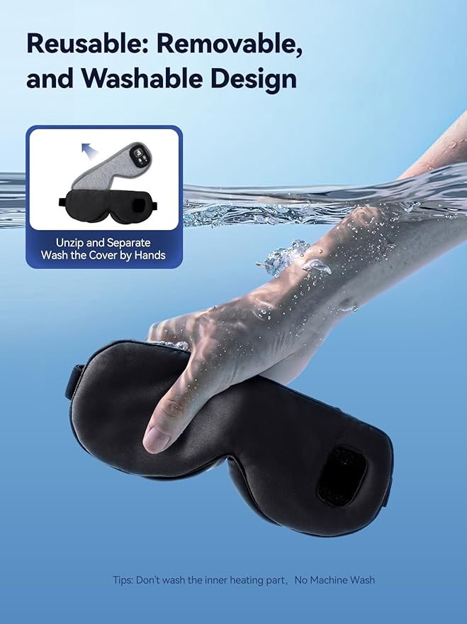 Heated Eye Mask - Cordless Eye Mask for Dry Eyes, Silk Sleeping Mask for Eye Relief, Washable Eye Heating pad for Travel