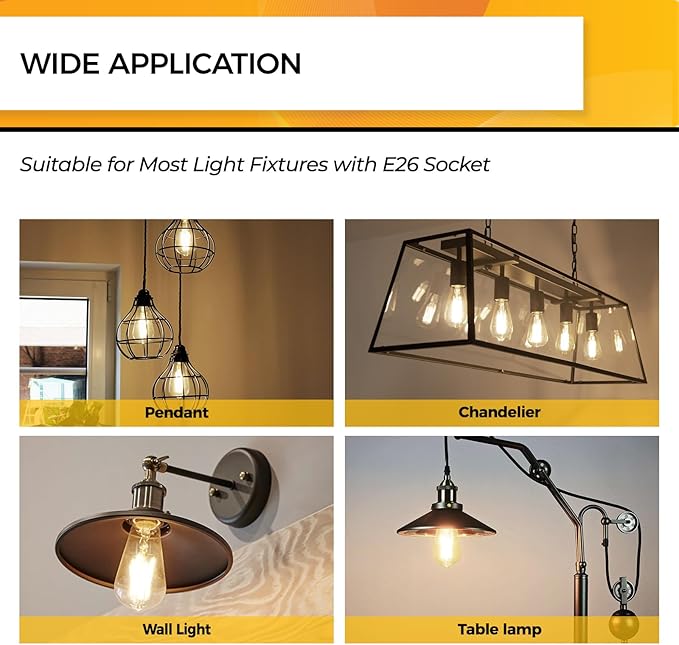 Hizashi Vintage LED Edison Bulbs, Dimmable E26 LED Bulb, 4W, Equivalent 40W, 3000K Soft White, 95+ CRI 450 Lumens, ST19 Light Bulbs, Clear Glass, Pack of 24