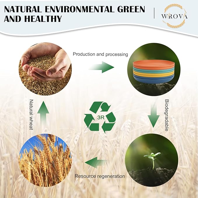 Wheat Straw Plates - 8 Inch Unbreakable Dinner Plates Set of 8 - Dishwasher & Microwave Safe Plastic Plates Reusable - Lightweight Plate for kitchen,R.V. (Colorful Series)