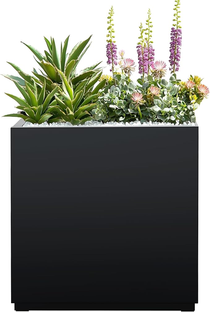 Large Square Planter 17" W x 18" H, Cube Metal Planter Pot with Drainage Holes for Indoor and Outdoor All-Weather Use, Large Flower Pots Large Planters for Outdoor Plants