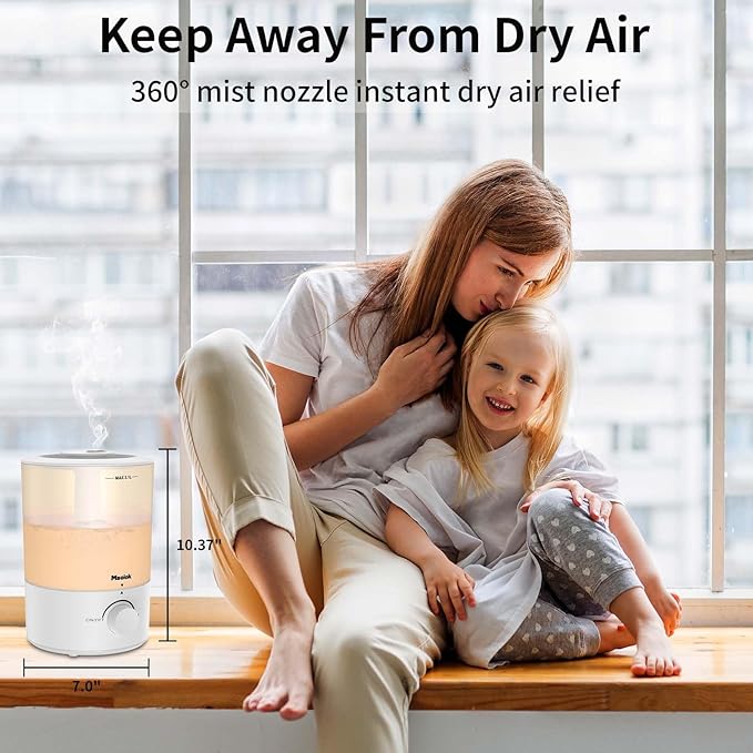 Humidifiers for Bedroom, Cool Mist Top Fill Diffuser with 25Watt for Home Large Room, 360° Nozzle, Rapid Ultrasonic Humidification for Baby Nursery and Plant(3.1L)