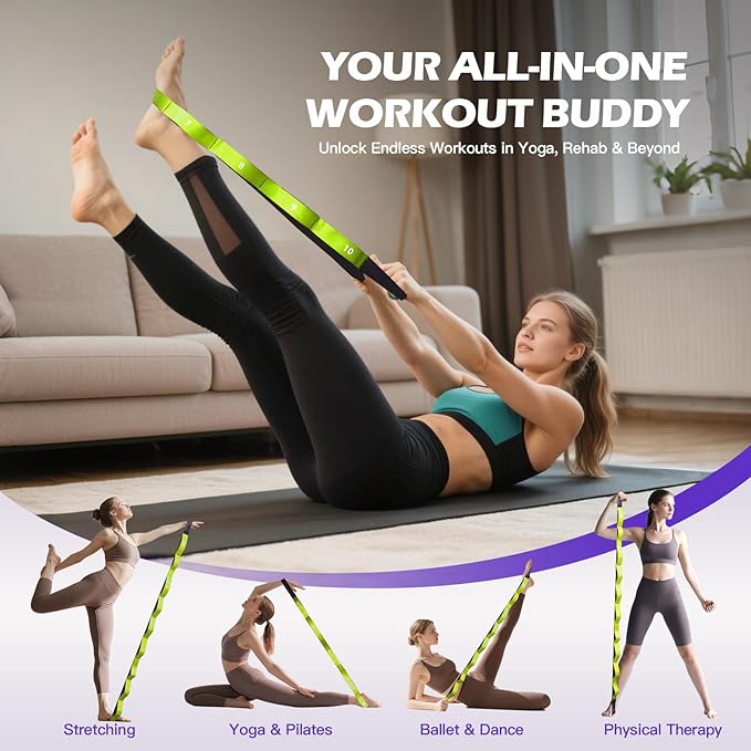 ROSAPOAR Stretching Strap with Loops - Non Elastic Yoga Straps for Physical Therapy, Durable Stretch Bands for Exercise, Flexibility Training, Hamstring & Leg Stretcher, Yoga/Pilates/Gymnastics