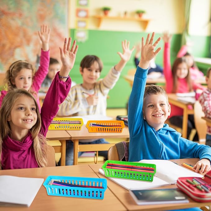 ZZYFGH 12 Pack Pencil Holder for Kids Desk, Colorful Pen Baskets Tray for Organizing Classroom Supplies