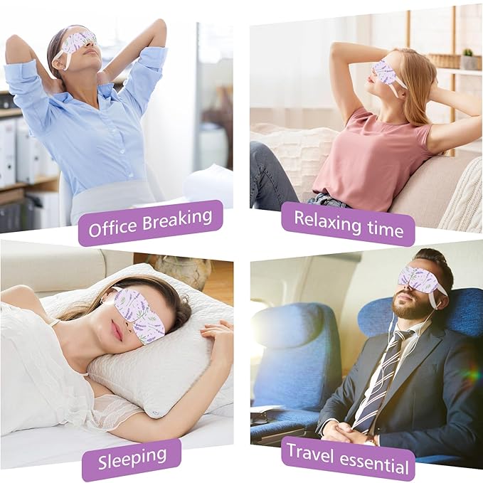 Permotary 20 Packs Steam Eye Mask, Heated Eye Mask Lavender Disposable Warm Compress Patches, Self Heating Eye Masks, Comfortable and Relax Sleep Mask, Relief Eye Fatigue, Spa Gifts, Travel Essentials