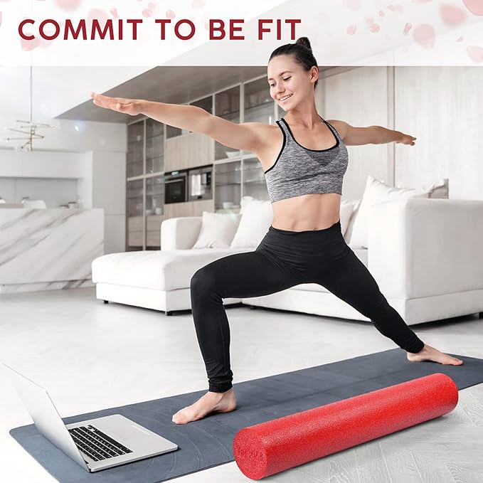 Yes4All Medium Firm Round PE Foam Roller 12, 18, 24, 36 Inches for Pilates, Yoga, Stretching, Balance & Core Exercises