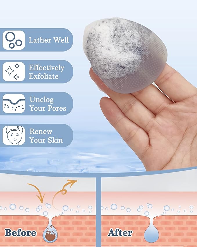 Manmihealth Silicone Back Scrubber & Soft Bath Glove, Silicone Scalp Massager Set 5 PCS, Super-Exfoliating Body Scrubber Shower Brush & Shampoo Brush Combination, with 2 Free Hooks (Style 2 Gray)