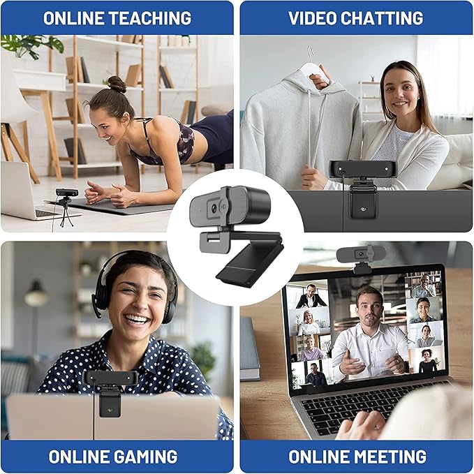 4K Webcam for PC, Auto-Zoom,with Remote Control,Privacy Cover, White Balance, Webcam with Microphone, Plug & Play, 4K Web Camera for Laptop/Desktop, Video Calling,Conferencing