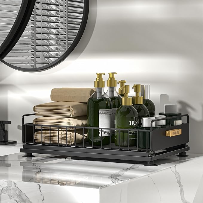 Under Sink Organizer, 2 Packs Under Sink Organizers and Storage, Slide Out Pull Out Cabinet Organizer Shelf with Metal Drawers for Kitchen Bathroom Pantry, Black