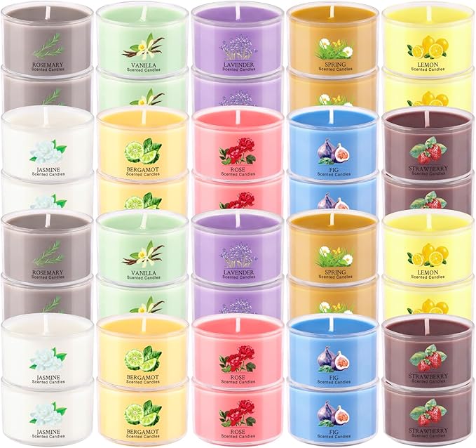 40 Scented Candle Set, 10 Fragrances, 35g Natural Soy Wax Candles with Smokeless Cotton Wicks, Ideal for Home Decor, Yoga, Meditation, Spa & Gifting.