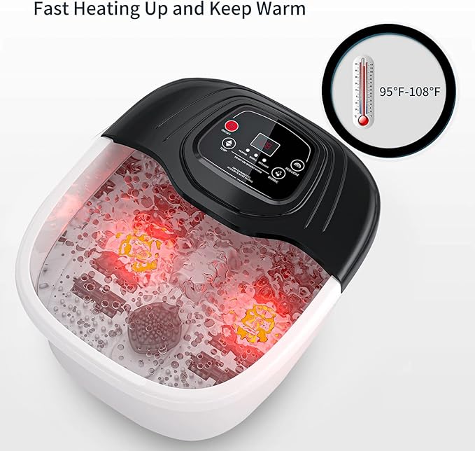 Foot Spa Bath Massager with Heat, Epsom Salt,Bubbles, Vibration and Red Light, Tub for Stress Relief,Foot Soaker, Birthday Gifts for Mom Dad Women Men Her Him