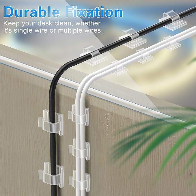 60 PCS XHF 5/8” Adhesive Cable Wire Clips Clear, Cable Staples Outdoor Cable Management Wire Organizer Cord Holder for Under Desk, Car, Wall, TV PC Ethernet Cable
