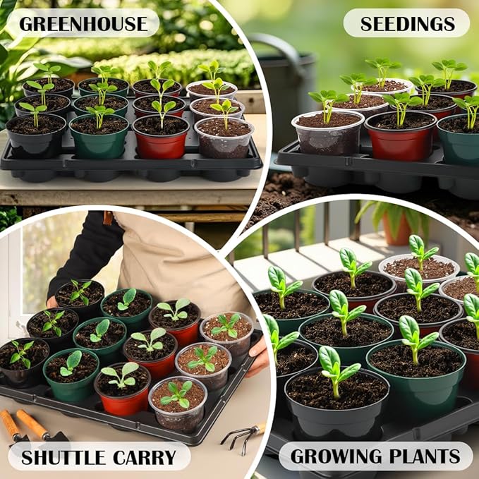 12 Cell Round Nursery Pot Trays Thickened Durable Seedling Pots Shuttle Carrying Trays for Holding 4 Inch Nursery Pots (16.85" × 12.6", 20-Pack)