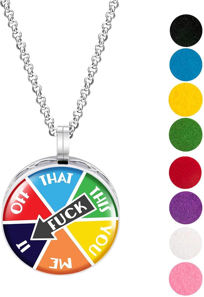 Wild Essentials F Wheel Enamel Finish Essential Oil Diffuser Necklace Gift Set - Includes Aromatherapy Pendant, 24" Stainless Steel Chain, 8 Color Refill Pads