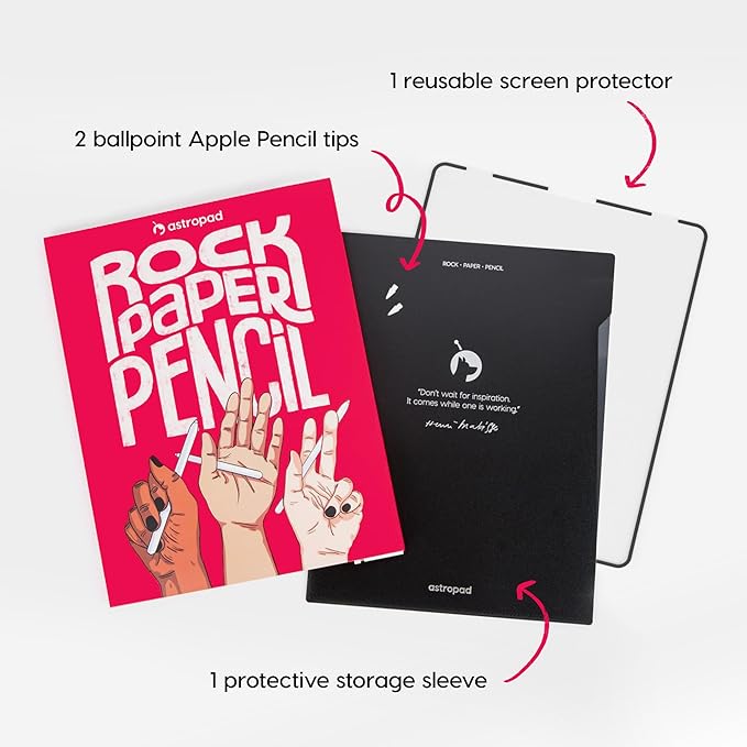 Astropad Rock Paper Pencil v3.0 – 2025 Upgraded Version – Paper Screen Protector for iPad Air 11-in (M2, 2024) & (M3, 2025) & iPad 10.9-in. (10th & 11th Gen) + Apple Pencil Tips 2 Pack – Compatible with Apple Pencil 1st/2nd Gens and Pencil Pro