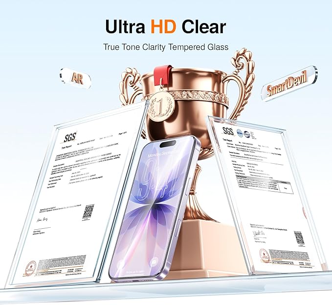 SMARTDEVIL AR Screen Protector for iPhone 17, 9H Hardness Military Grade Glass,Anti-Reflective Crystal Clarity,Bubble Free,Auto Dust Box-2 Pack