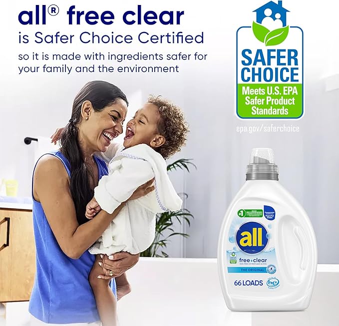 all free clear, Original, Liquid Laundry Detergent for Sensitive Skin, Unscented and Hypoallergenic, Concentrated