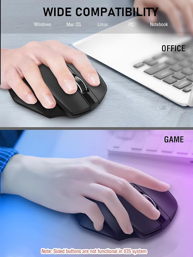 E-YOOSO Wireless Mouse for Laptop, 2.4GHz Computer Mouse 5 Adjustable DPI Office Cordless Mice with USBA Receiver, 6 Buttons, 4000 DPI, Medium to Large Sized Hands Compatible with PC, Laptop, Desktop