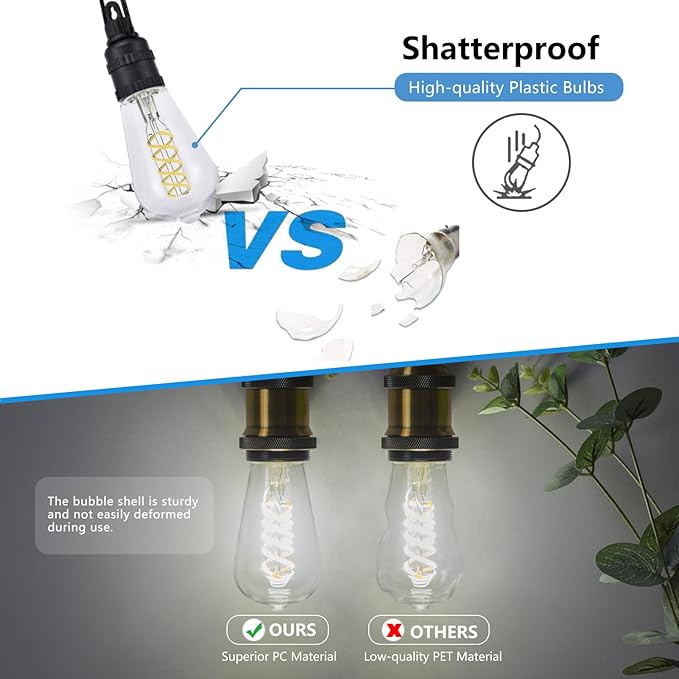 BORT Dimmable LED Edison Bulbs, 6W Equivalent to 60W Vintage Light Bulb, E26 5000K ST58/ST19 LED Bulbs, Antique Flexible Spiral LED Filament Light Bulbs, Clear Plastic Screw Lamp- 6Pack