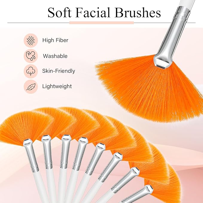 9 Pieces Facial Fan Mask Brushes, Soft Facial Applicator Brushes Tools for Peel Glycolic Makeup for Mud Cream(Pink,Yellow,White)