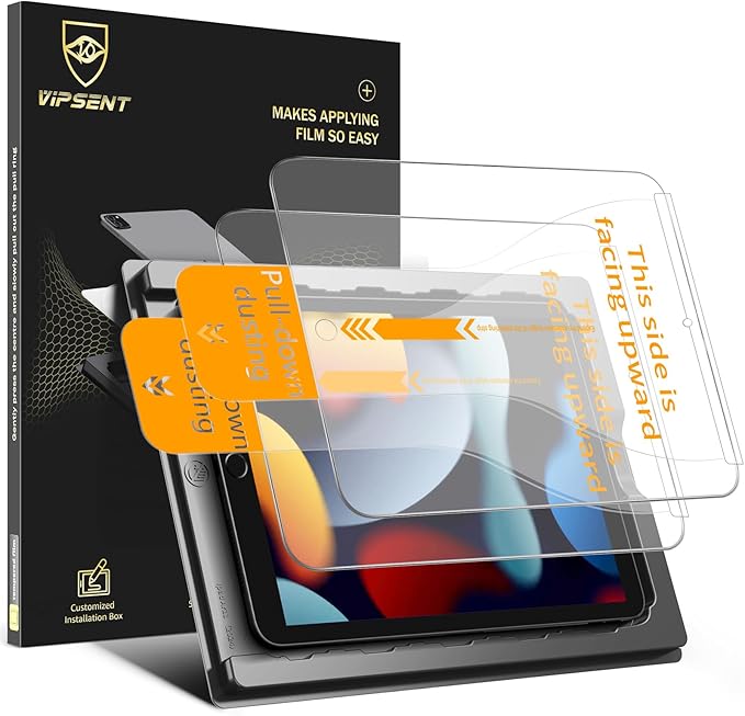 2-Pack Glass Screen Protector for iPad 10.2-in.(9th 8th 7th Gen) Military Shatterproof, 9H+ Hardness, Auto-Alignment Frame, Anti-Fingerprint, HD Clear, Scratch Resistant