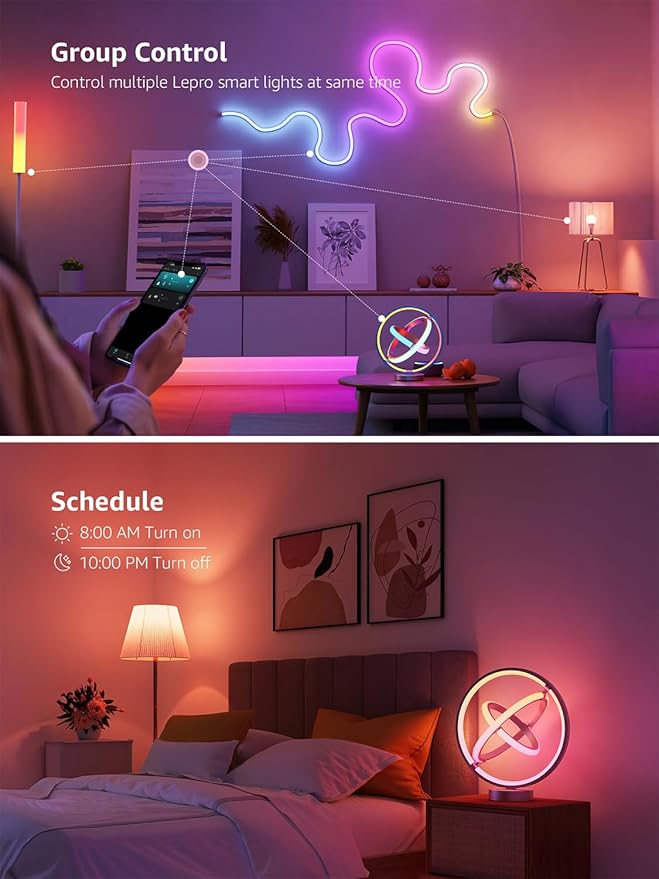 Lepro TB1 AI Smart Table Lamp, RGB+IC Addressable Color Changing Desk Light Alexa Google Home Enable, Music Sync, DIY Endless Scenes, APP Control Cool LED Lamp for Room Decor Ambient Lighting, 2.4 GHz