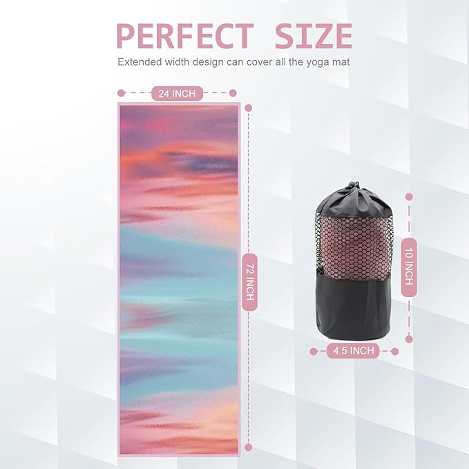 Hot Yoga Towel, Non Slip Yoga Mat Towel Sweat Absorbent Printed Yoga Towel with Grip Dots for Hot Yoga, Pilates and Workout 72"x 24", Sunset