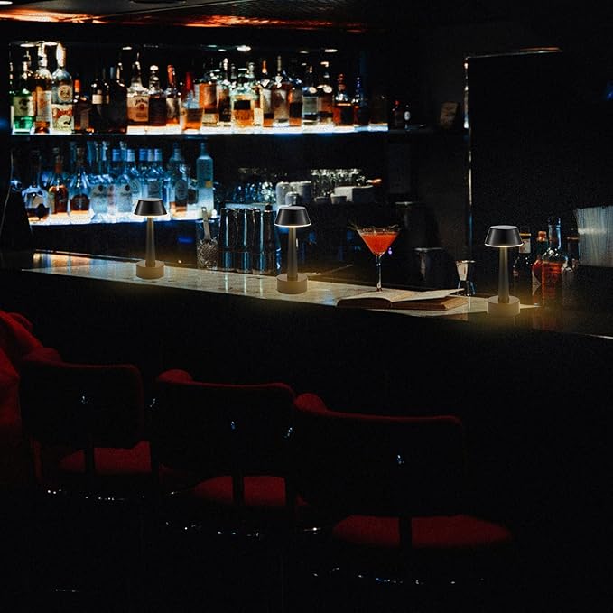 2 Pack Small Cordless Table Lamp, Battery Operated Black Lamp for Restaurant Dinner Table, Rechargeable 3-Way Dimmable Touch Light Portable Metal Night Light for Bedside Dining Room Patio Bar Outdoor