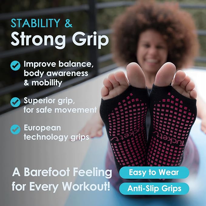 Tucketts Anklet Toeless Pilates Socks with Grips for Women, Non-Slip Ankle Toeless Yoga Socks with Grips for Barre, Size 5-13