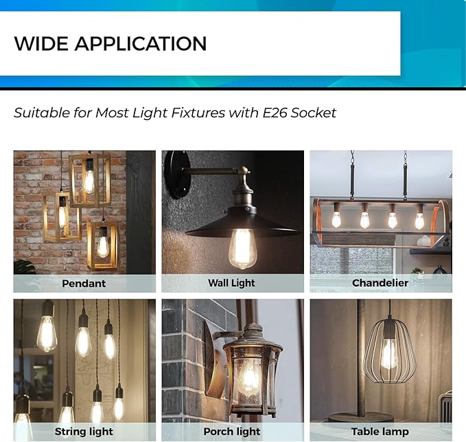 Hizashi Vintage LED Edison Bulb Dimmable, 6W Equivalent 60W, 4000k Neutral White, 700LM, E26 Base Light Bulbs, High CRI 95+ Eye Protection, Clear Glass, Pack of 24