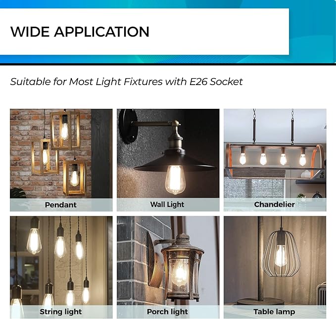 Hizashi LED Edison Bulbs 40 Watt Dimmable, 4000K Cool White E26 LED Bulb, ST58/ST19 Vintage Light Bulbs 95+CRI 4W 450lm E26 Base, Clear Glass, UL Listed, Pack of 6