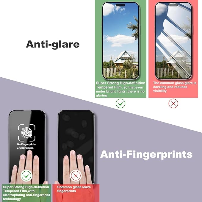 Screen Protector for iPhone 17, iPhone 16 Pro 6.3-Inch, 2 Pack, 9H Tempered Glass, HD Clear, Full Cover, Anti-Fingerprint, Easy Installation