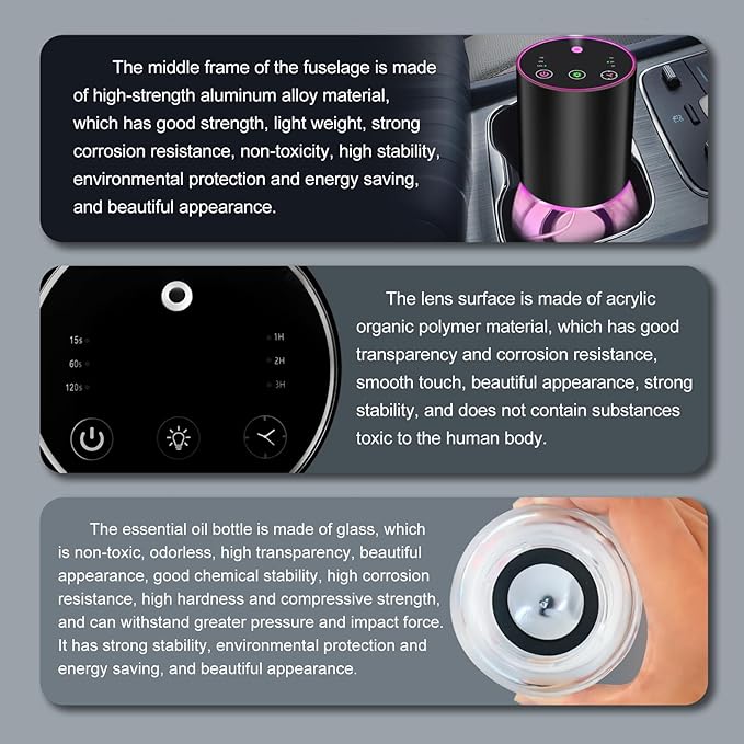 Waterless Essential Oil Diffuser Aromatherapy Scent Diffusers for Home Large Room, Bedroom, Car, Office, Desk, Battery Operated Mini Portable Air Freshener (Black-Glass)