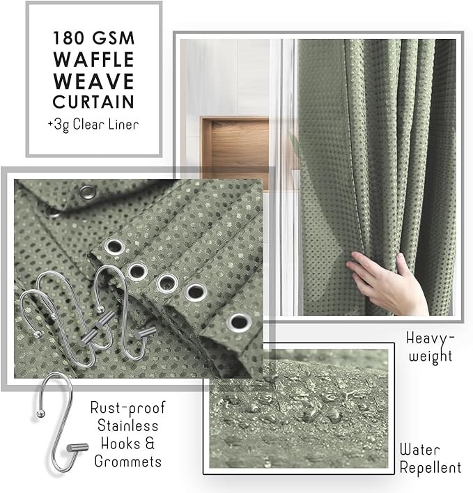 Clara Clark Bathroom Accessories Set - Sage Green Bathroom Set, 20PC Bathroom Accessory Set, Shower Curtain Set, Toilet Brush, Trash Can & Soap Dispenser