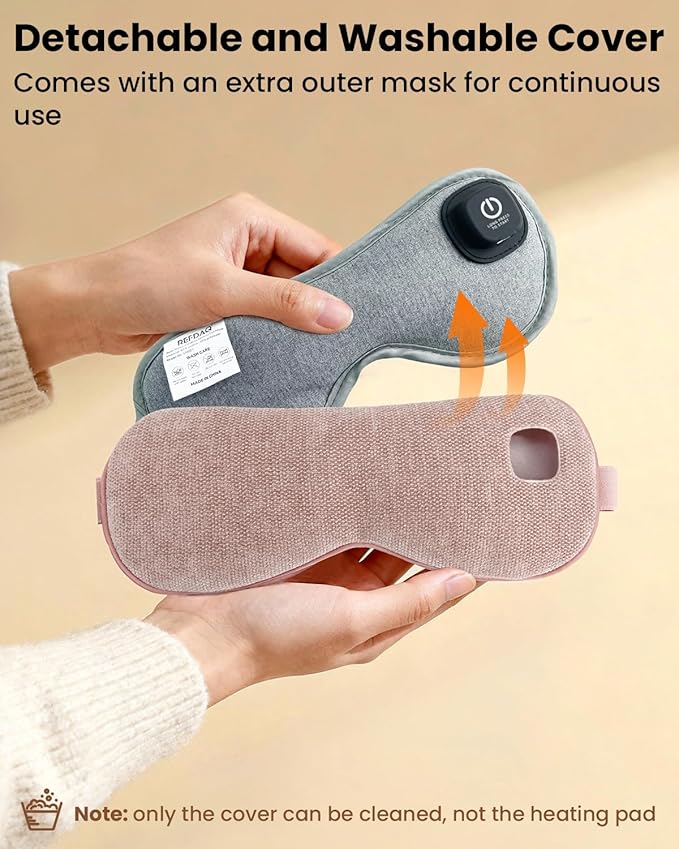 Heated Eye Mask - Cordless Eye Mask for Dry Eyes, Eye Relief, Improved Sleep, 4 Temperature, Washable Eye Heating Pad for Travel and with Replaceable Shell