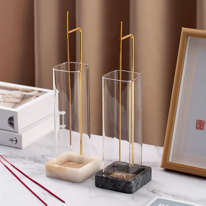 Incense Holder, Unique Marble Incense Stick Holder, 100% Anti-Ash Flying, Brass Incense Holder for Sticks, Incense Burner Holder for Meditation Yoga (Black)