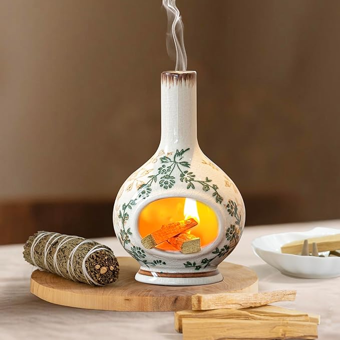 Handmade Ceramic Incense Holder,Stick & Backflow - Sage Holder for Burning ,Meditation Accessories,Easily Grab All Incense Ash (Green and Beige)